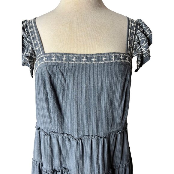 Knox Rose Sundress Size L Tunic Tank Large Blue Embroidered Lined Ruffles - Picture 7 of 12